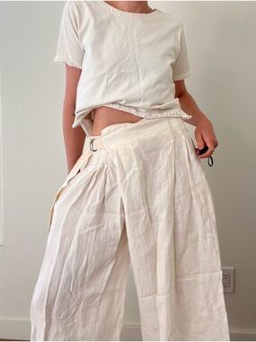 Free People Cream Wide Leg Wrap Pants